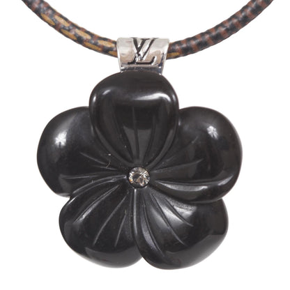 Louis Vuitton Sterling Silver Damier Carved Flower Necklace 2 of 4