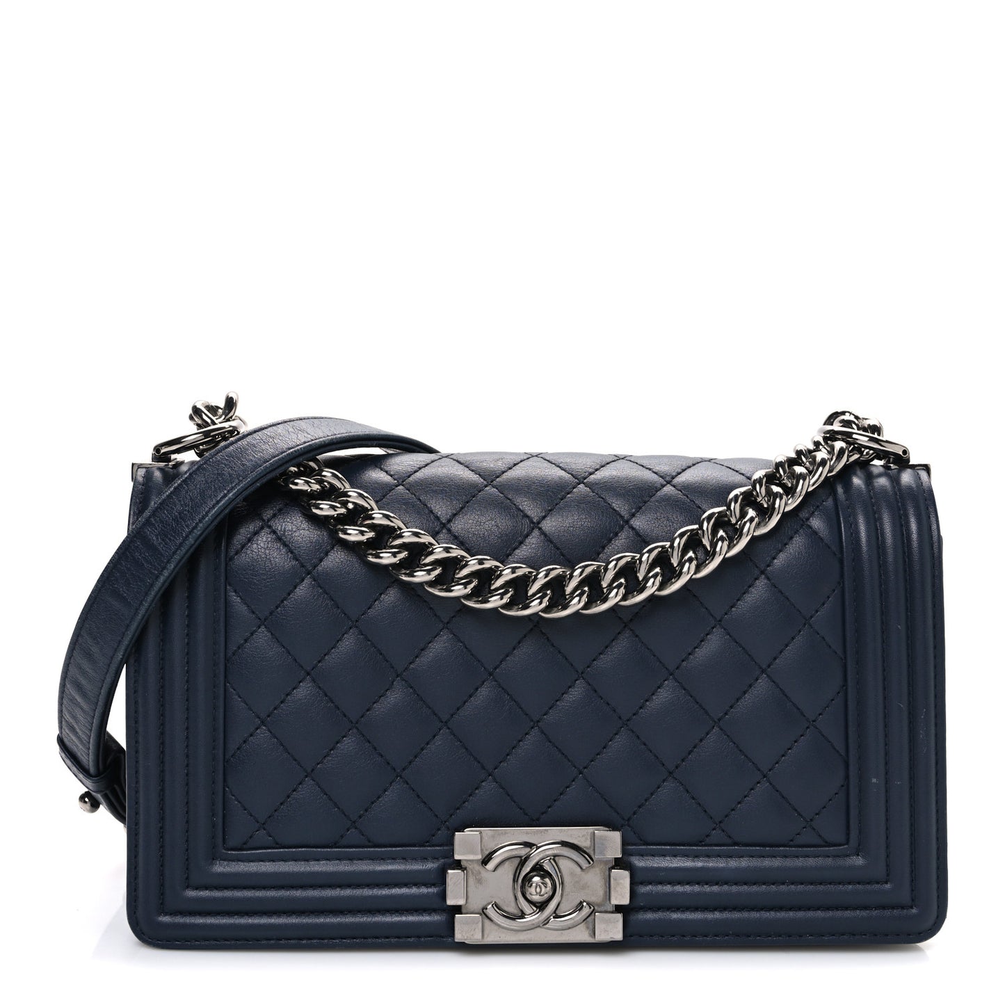 Calfskin Quilted Medium Boy Flap Dark Navy