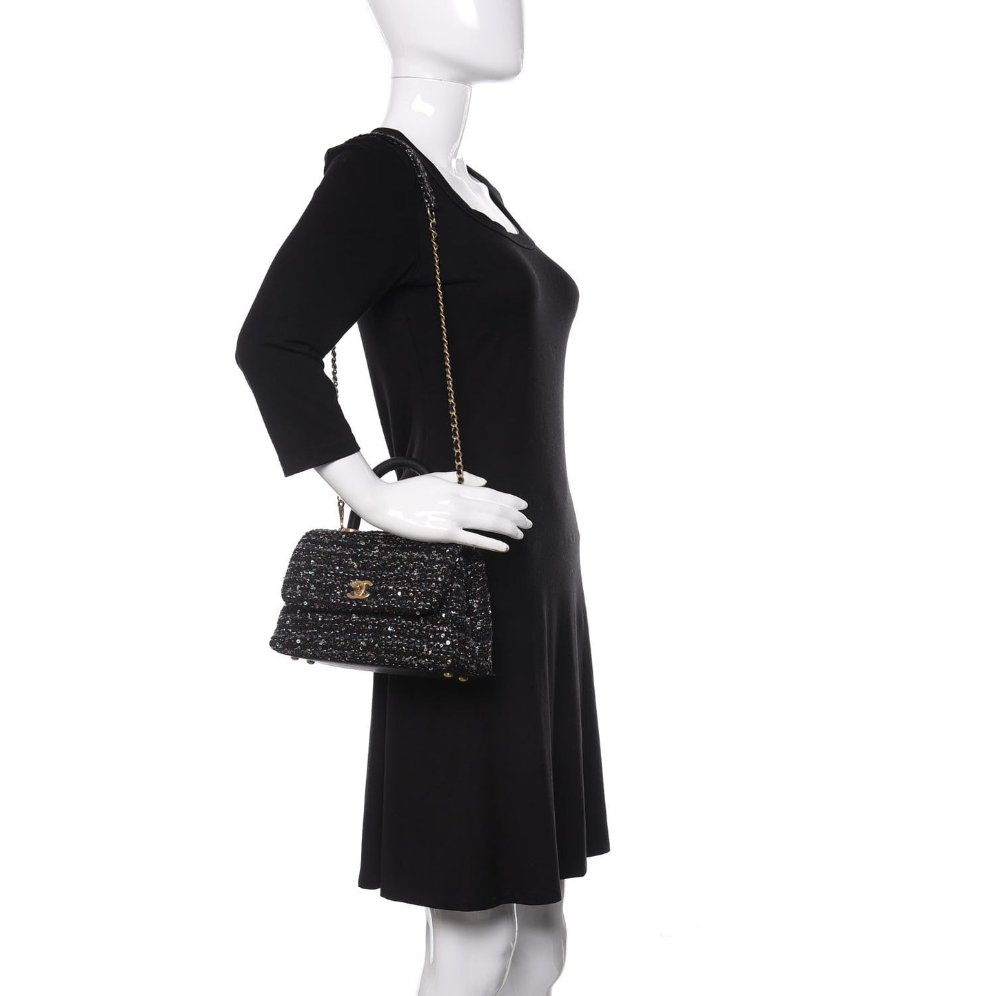 Tweed Sequin Mini Coco Handle Flap Black