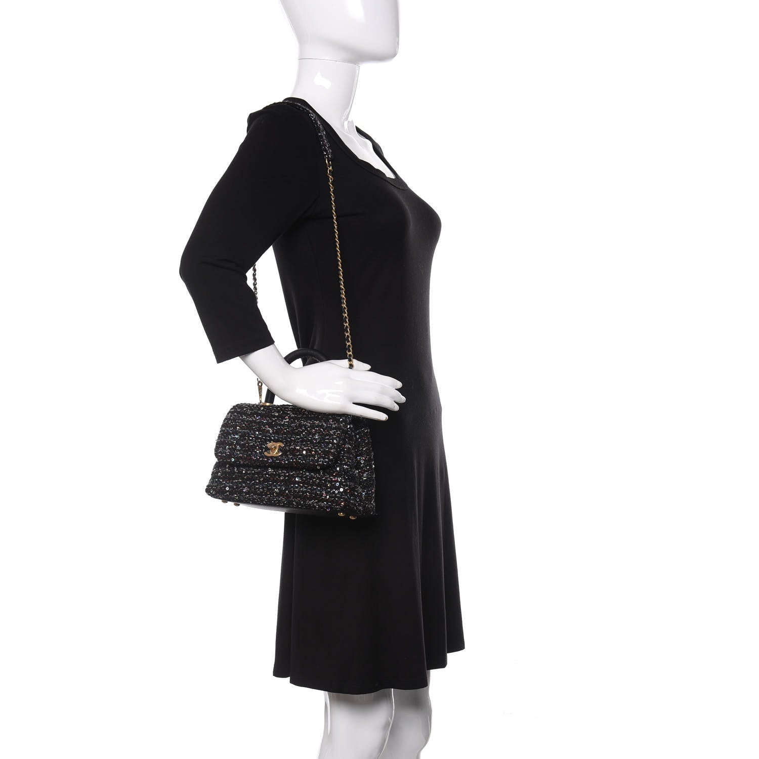 Chanel Tweed Sequin Mini Coco Handle Flap Black 2 of 12