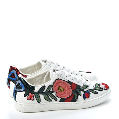 Gucci Calfskin Web Floral Embroidered Womens Ace Sneakers 39 White 4 of 10