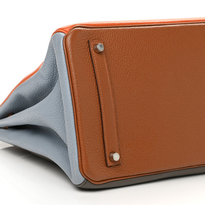 Hermes Taurillon Clemence Arlequin Birkin 35 Orange Sanguine Gold Bleu Lin Bleu Hydra Etain 9 of 11
