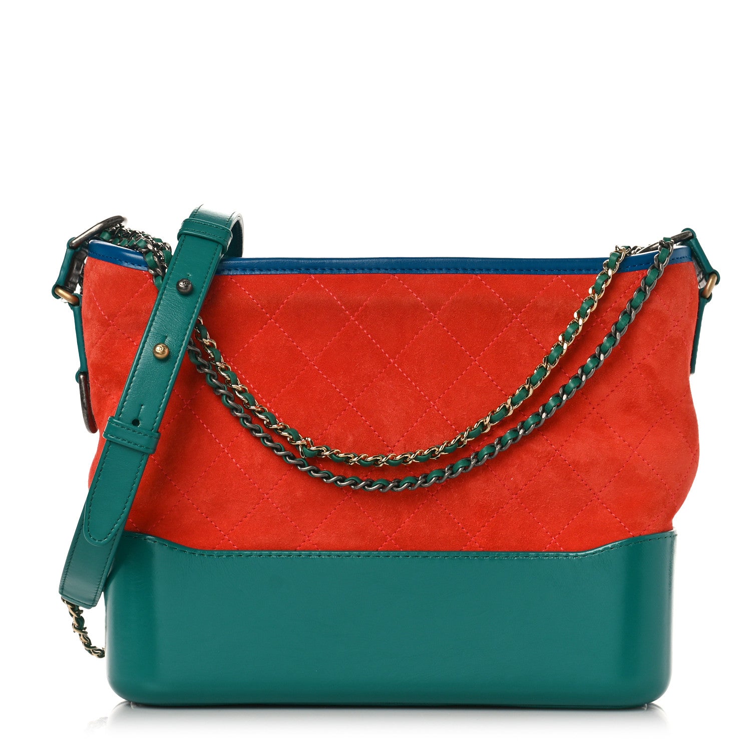 Chanel Suede Calfskin Quilted Medium Gabrielle Hobo Orange Green Blue 1 of 9