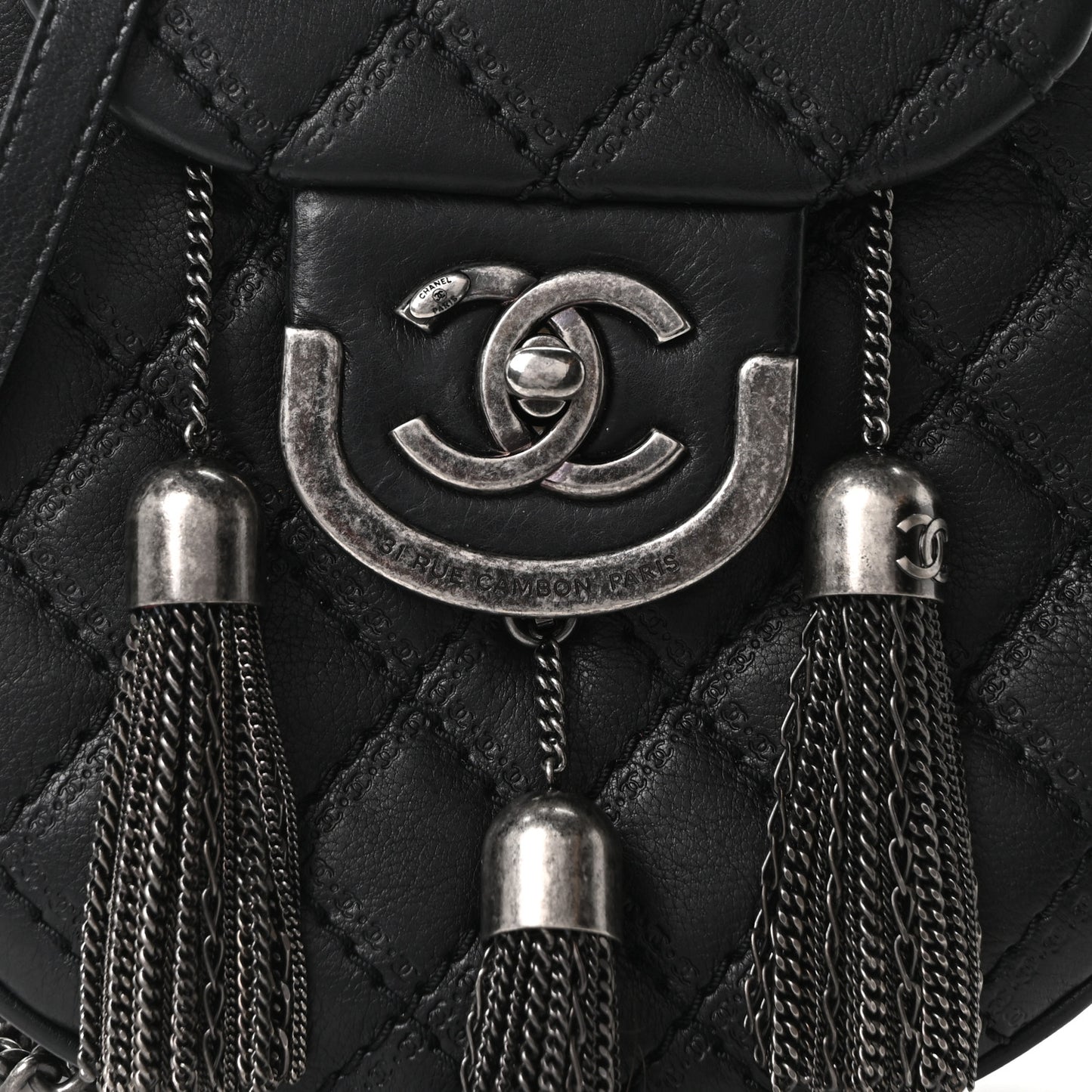 Calfskin Quilted Coco Sporran Small Tassel Flap Black