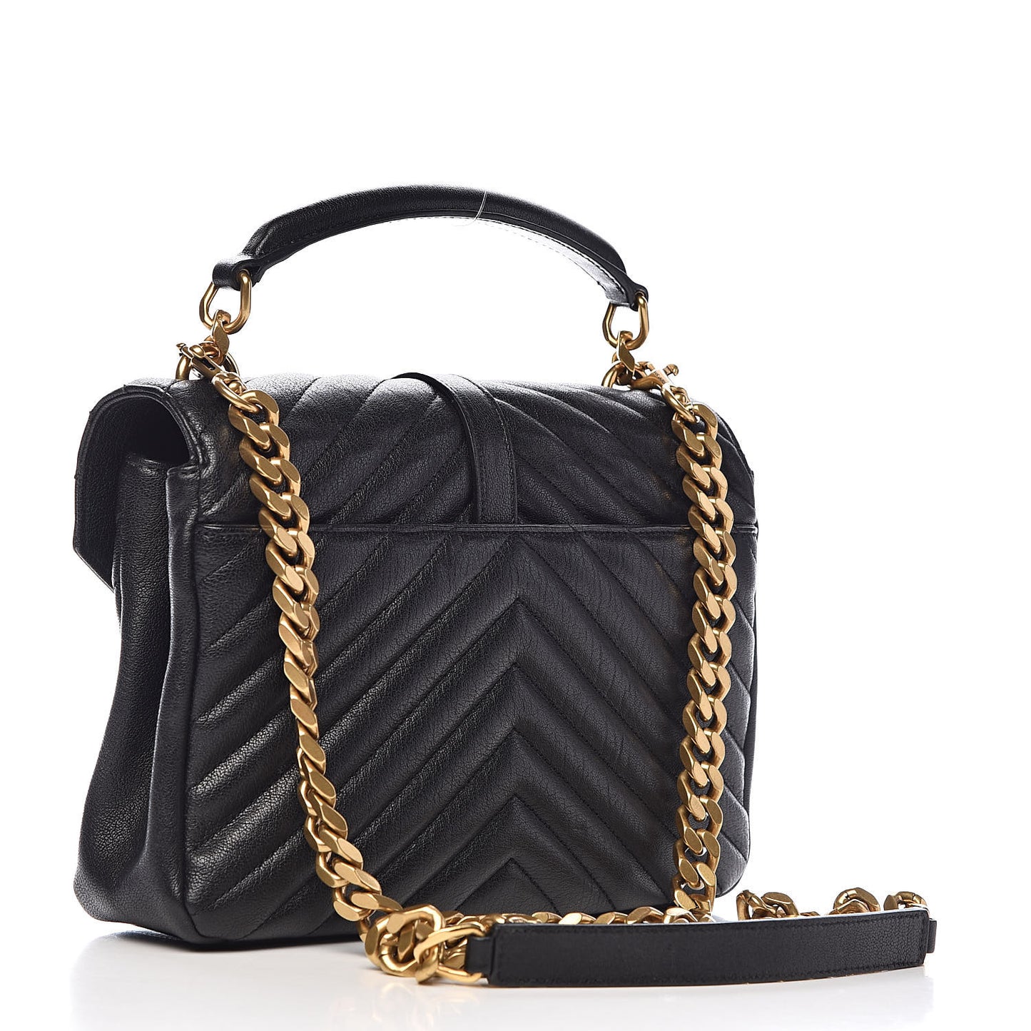 Sheepskin Matelasse Chevron Monogram Medium College Bag Black