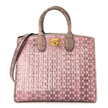 Salvatore Ferragamo Calfskin Snakeskin Woven The Studio Box Tote Pink Brown 1 of 10
