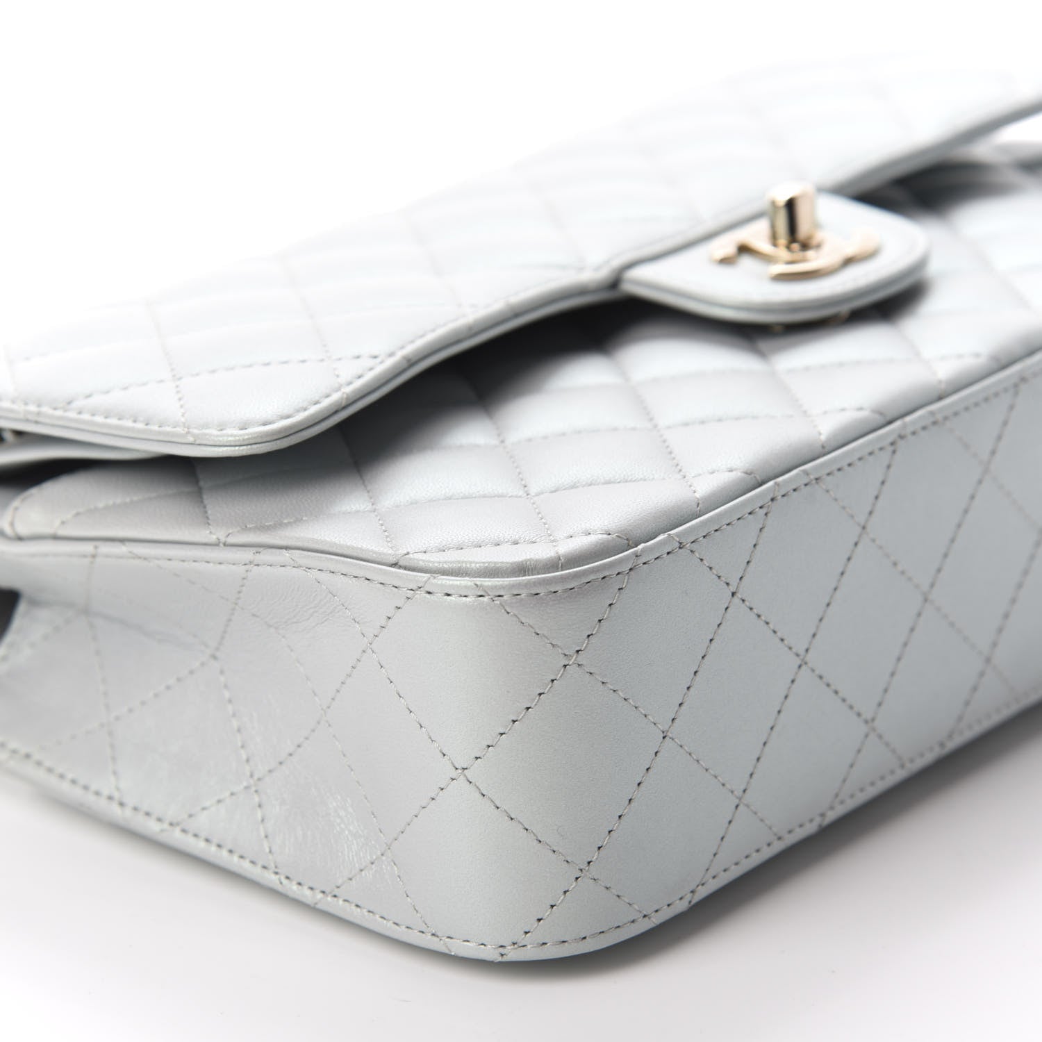 Chanel Iridescent Lambskin Quilted Medium Double Flap Light Blue 5 of 11