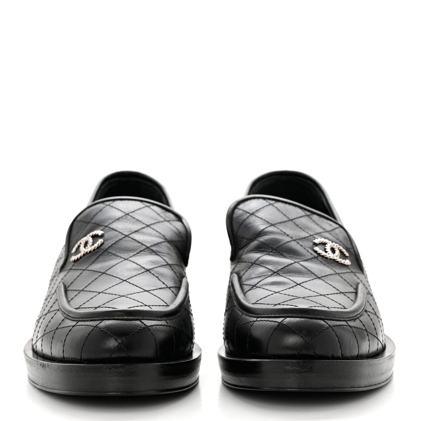 Calfskin Stitched CC Loafers 39 Black