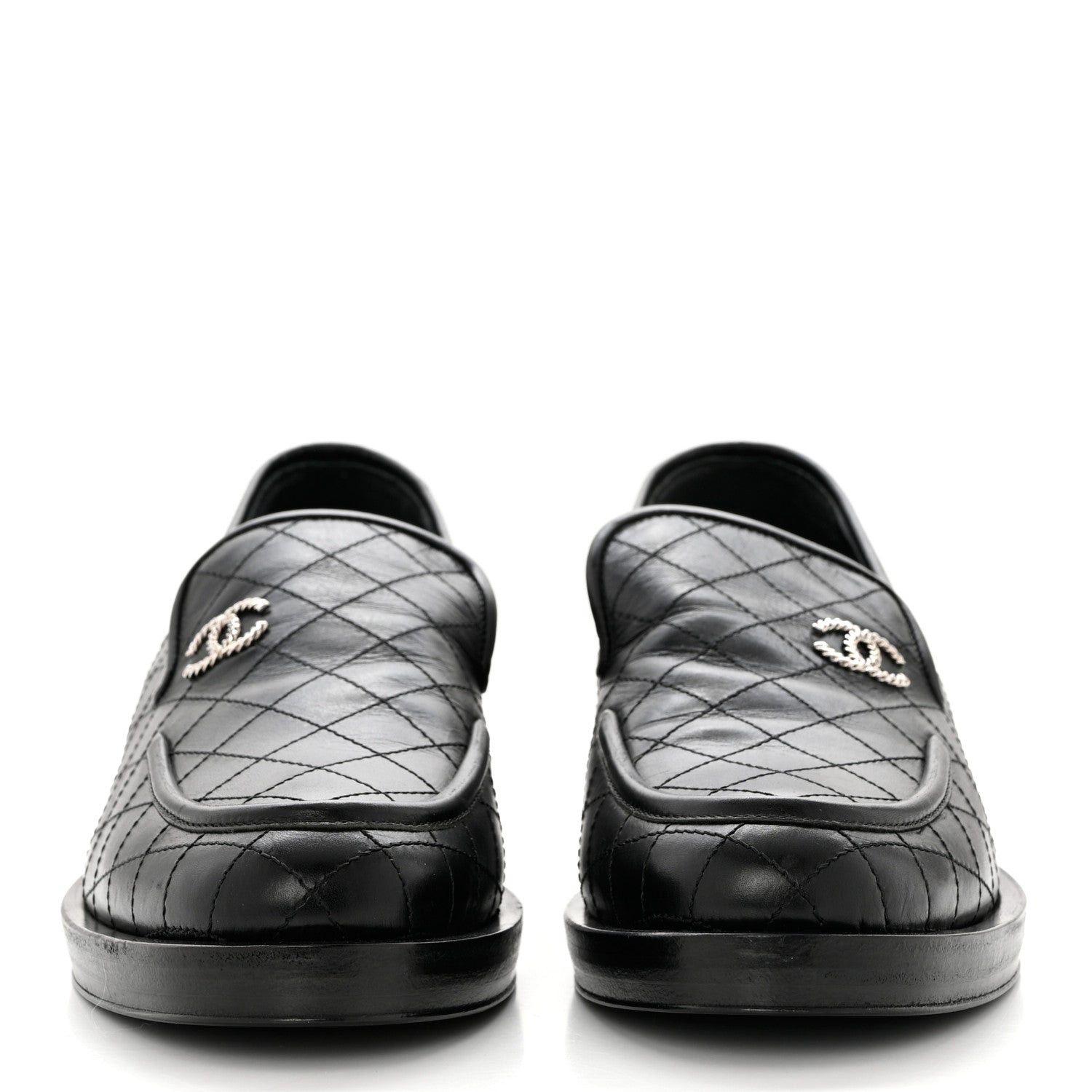 Chanel Calfskin Stitched CC Loafers 39 Black 2 of 8