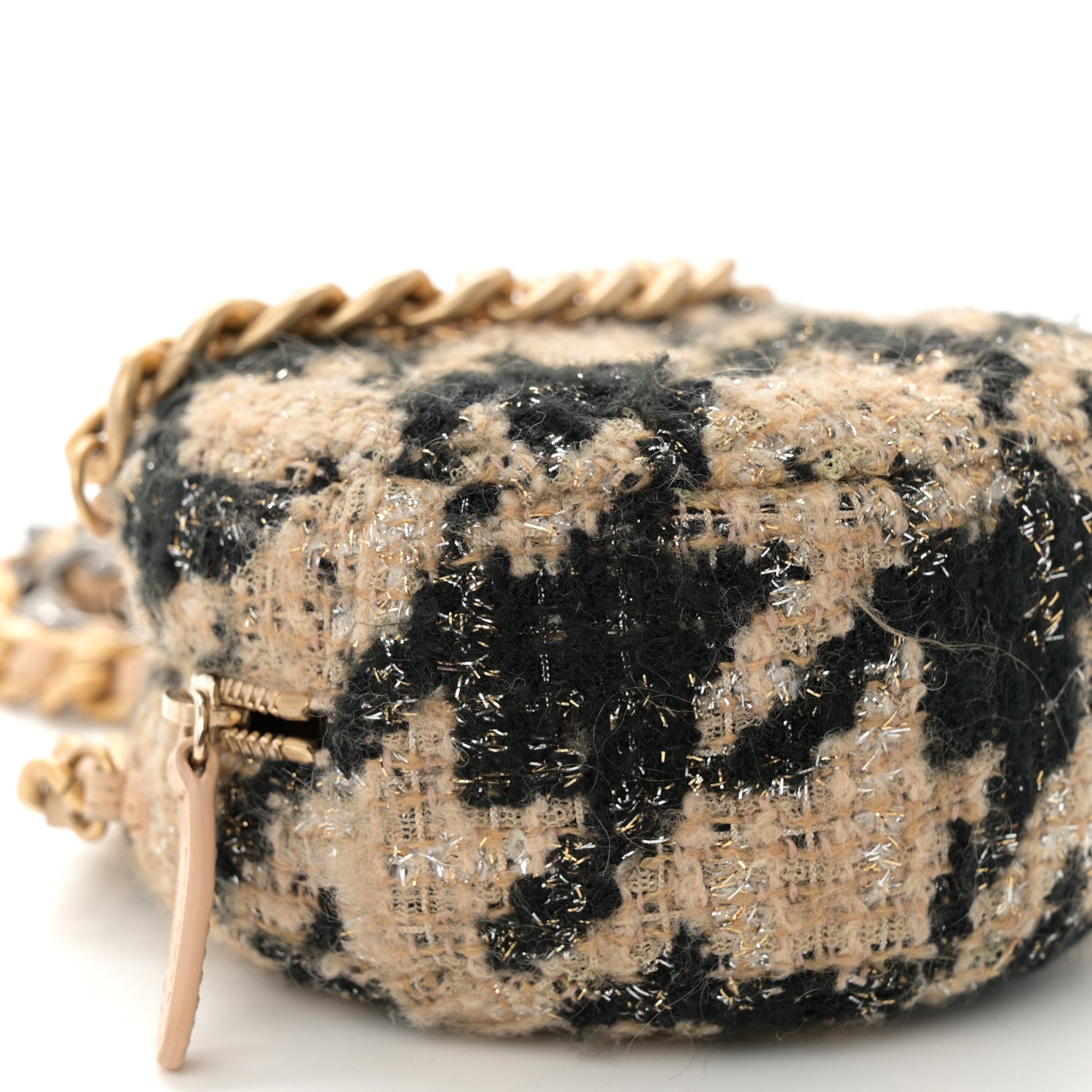 Chanel Wool Tweed Lambskin Quilted Chanel 19 Round Clutch With Chain and Coin Purse Beige Black 9 of 10