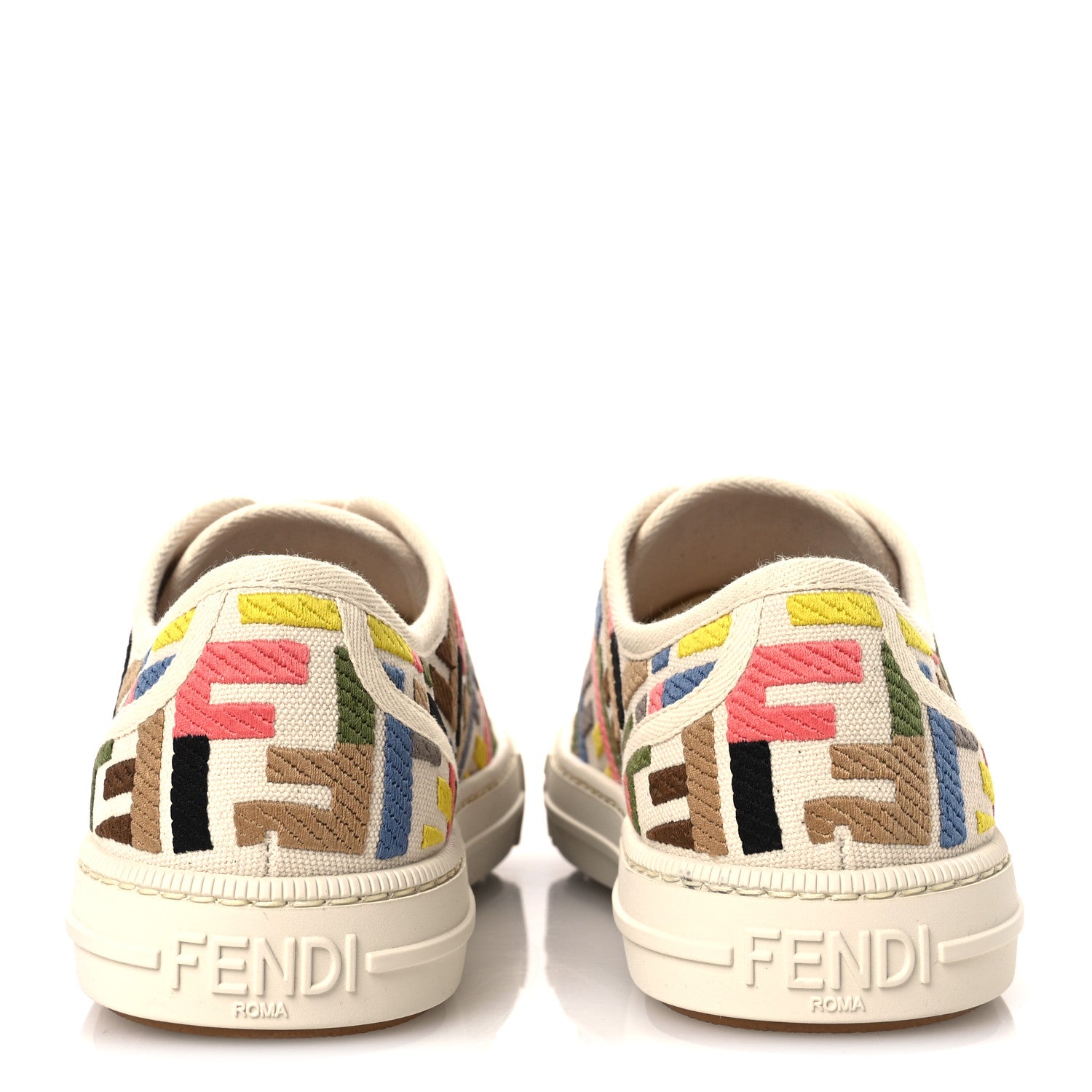 Fendi Kuban Canvas FF Womens Domino Low Top Sneakers 37 Grezzo