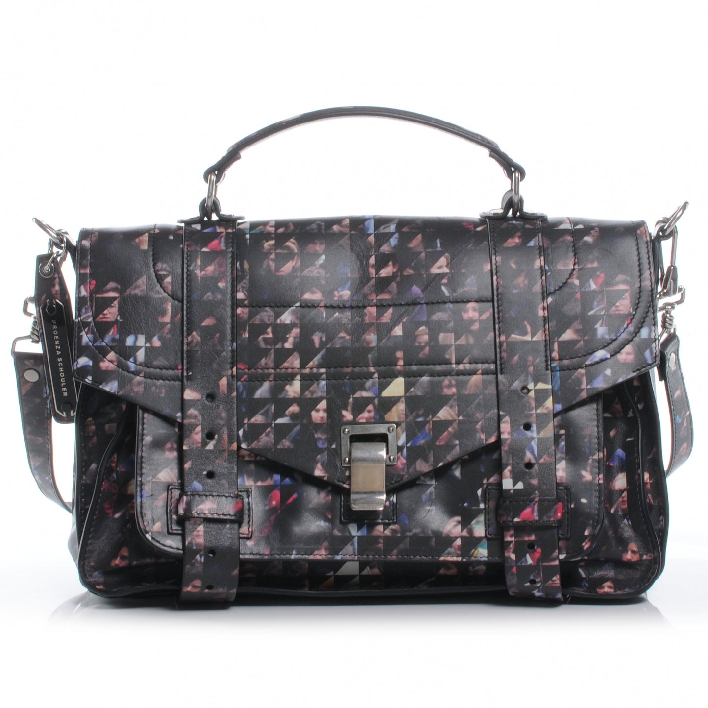 Leather PS1 Medium Crowd Print Satchel Black Multicolor
