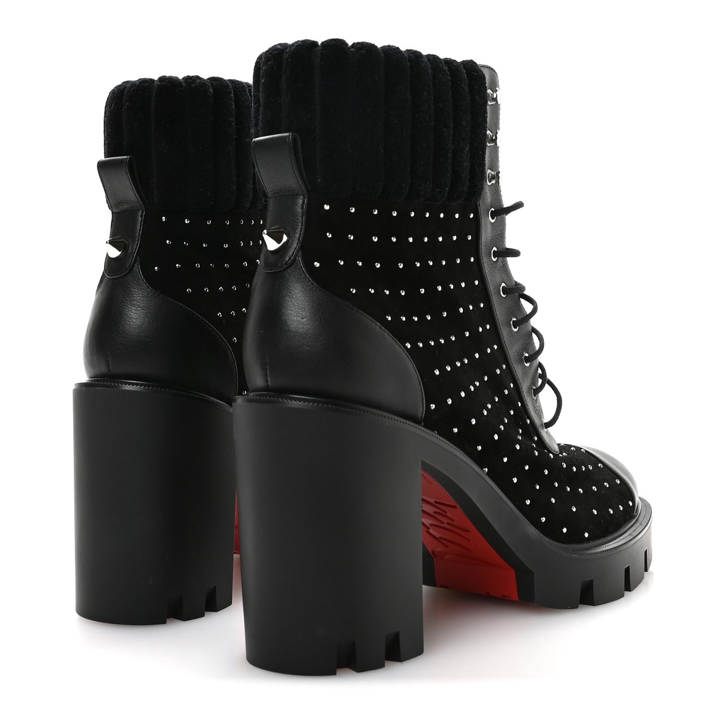 Calfskin Suede Cake Velvet Studded Dakita Lug 70 Boots 40.5 Black