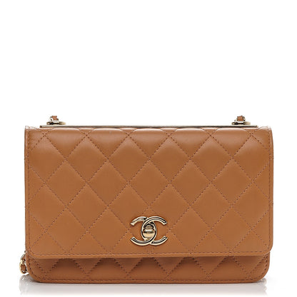 Chanel Lambskin Quilted Trendy CC Wallet On Chain WOC Camel 1 of 10