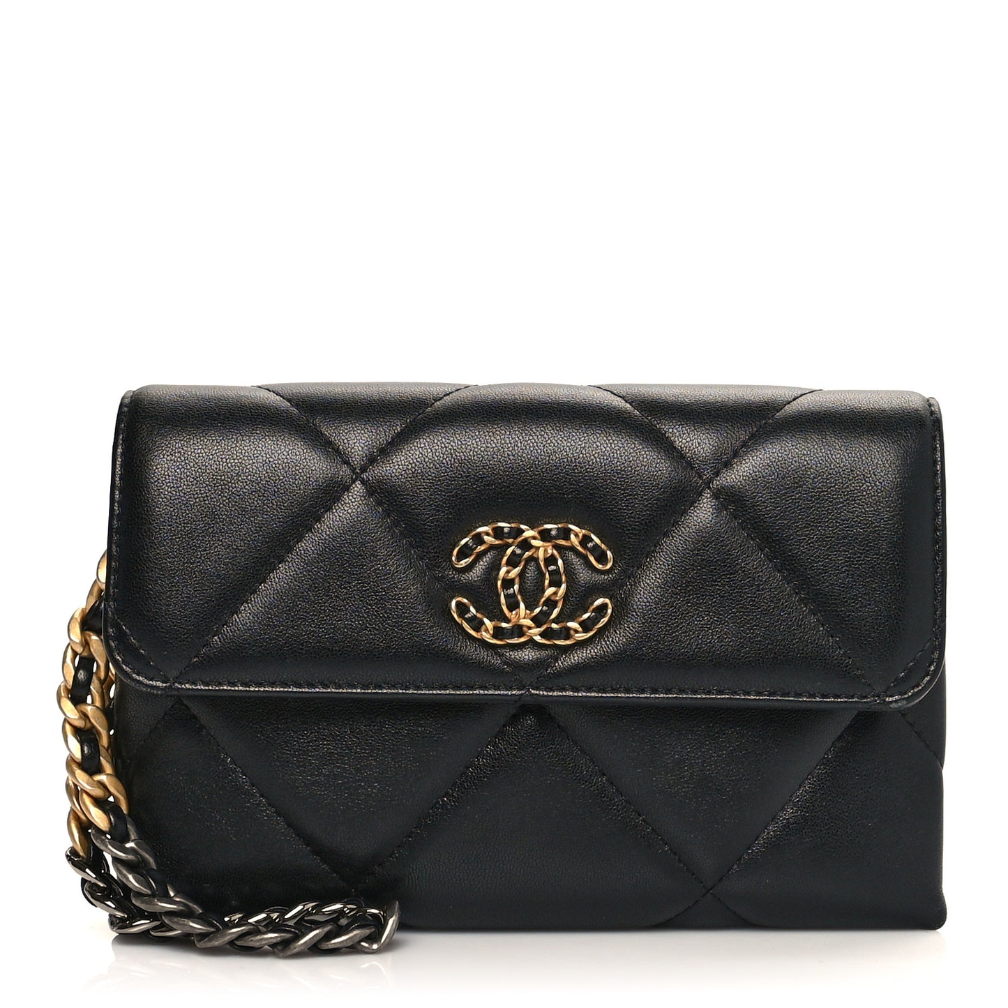 Lambskin Quilted Chanel 19 Flap Clutch Black