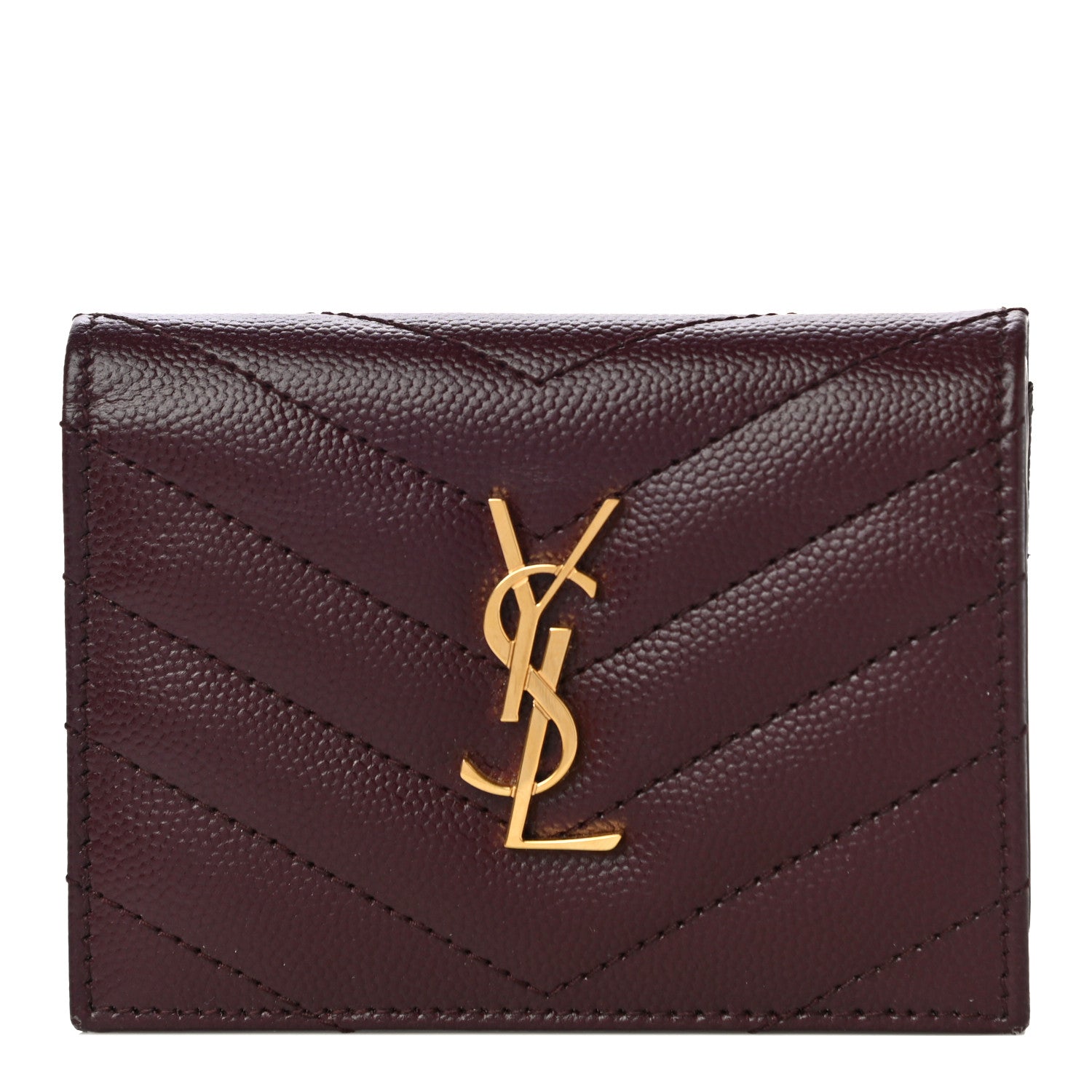 Saint Laurent Grain De Poudre Matelasse Chevron Cassandre Card Case Bordeaux 1 of 10