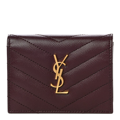 Saint Laurent Grain De Poudre Matelasse Chevron Cassandre Card Case Bordeaux 1 of 10