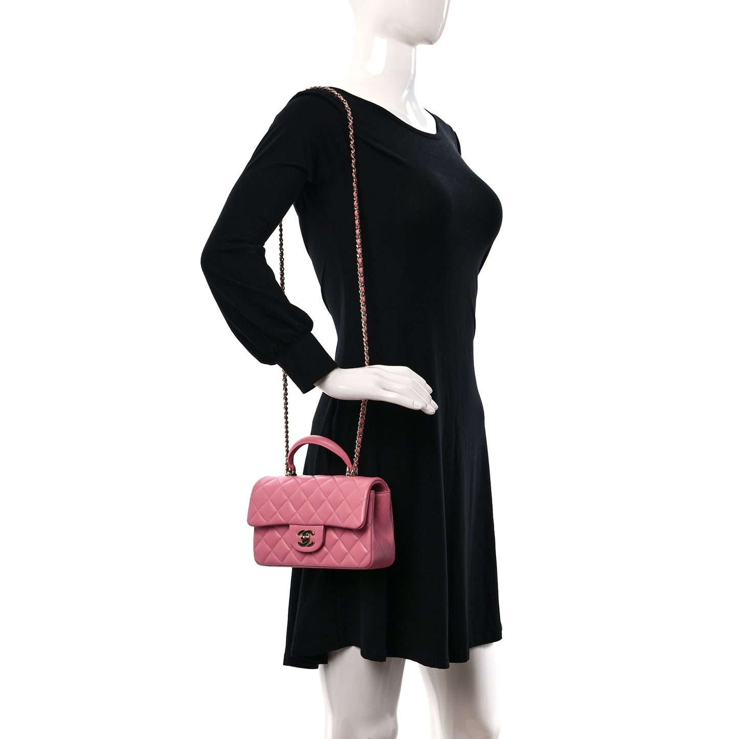 Lambskin Quilted Mini Top Handle Rectangular Flap Pink