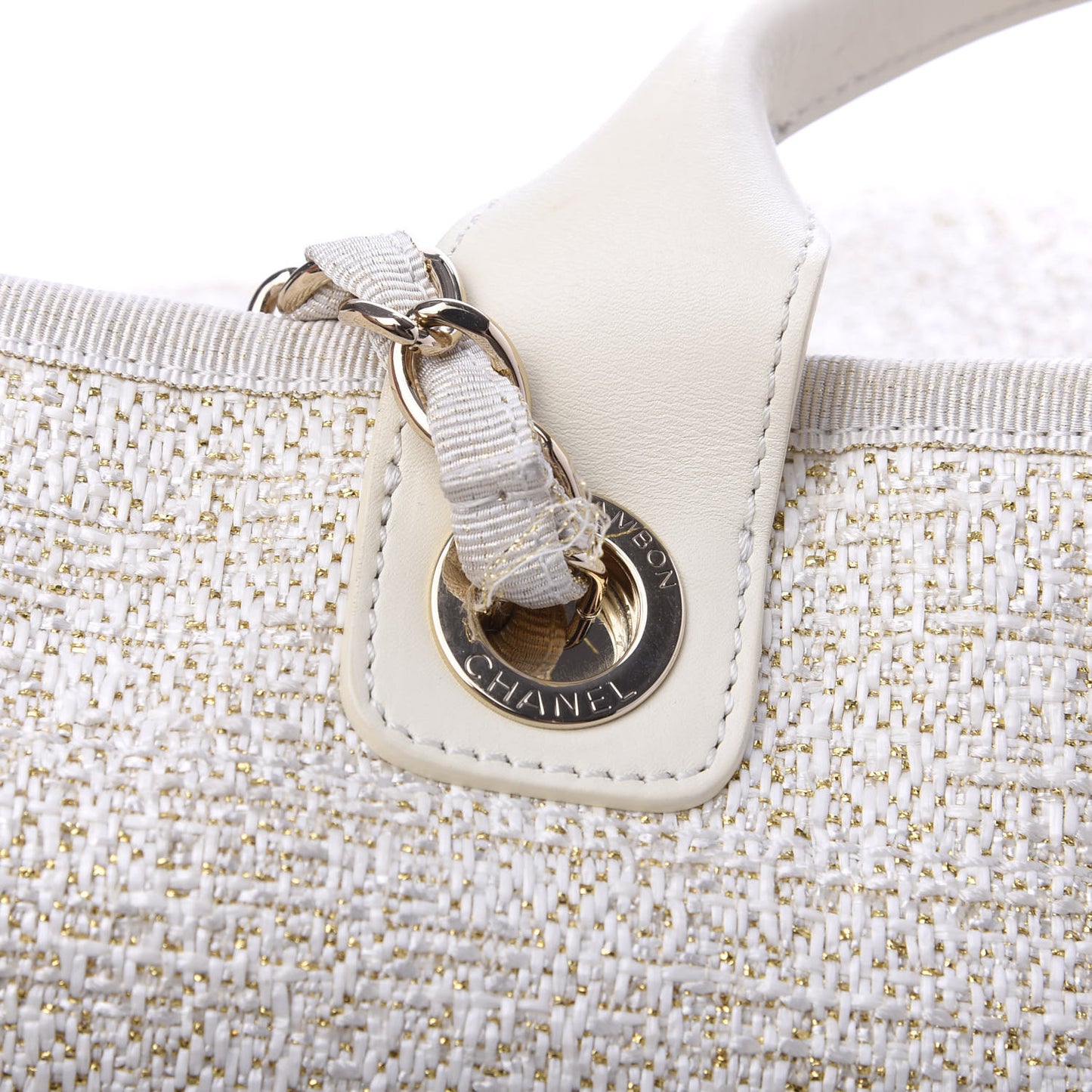 Lurex Boucle Medium Deauville Tote White