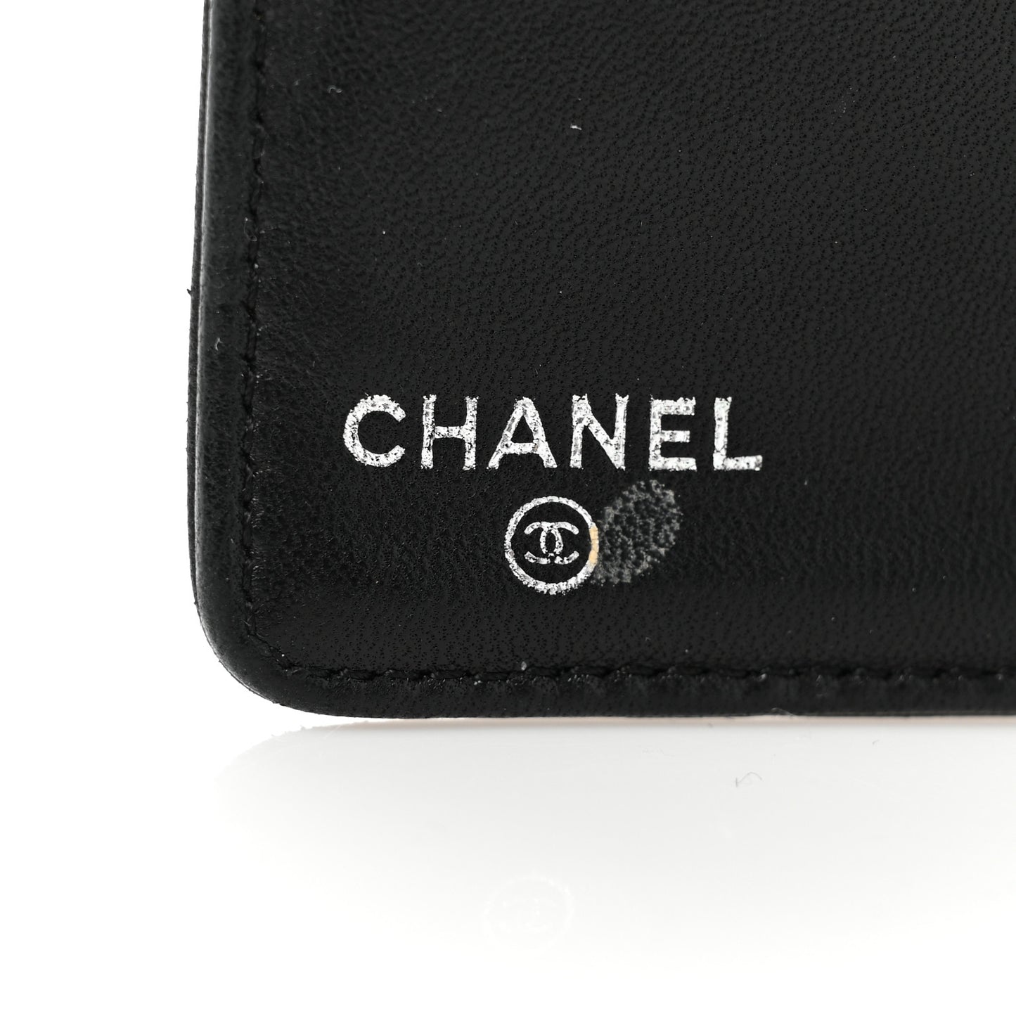 Lambskin Camellia Embossed Yen Wallet Black
