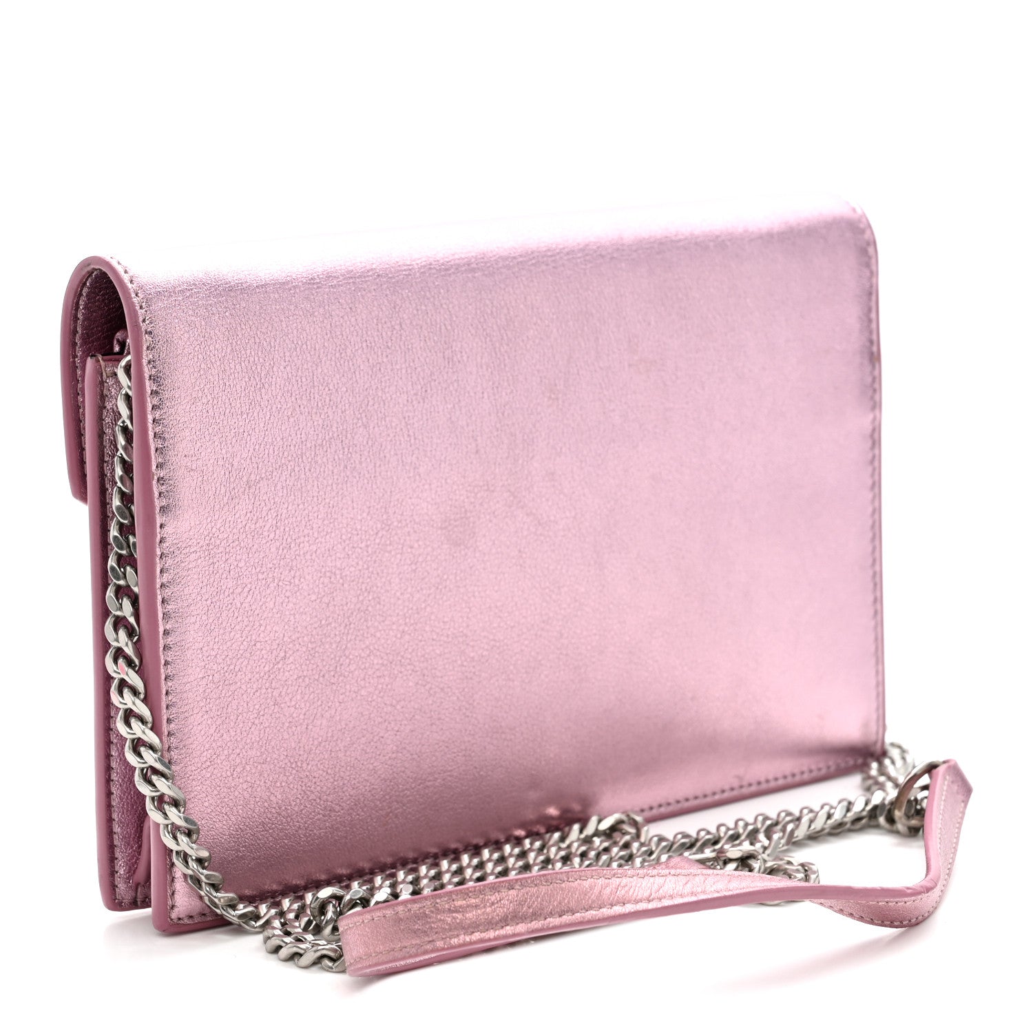 Saint Laurent Metallic Calfskin Monogram Envelope Chain Wallet New Azalea 3 of 9