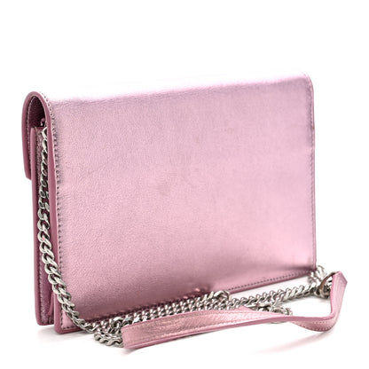 Saint Laurent Metallic Calfskin Monogram Envelope Chain Wallet New Azalea 3 of 9