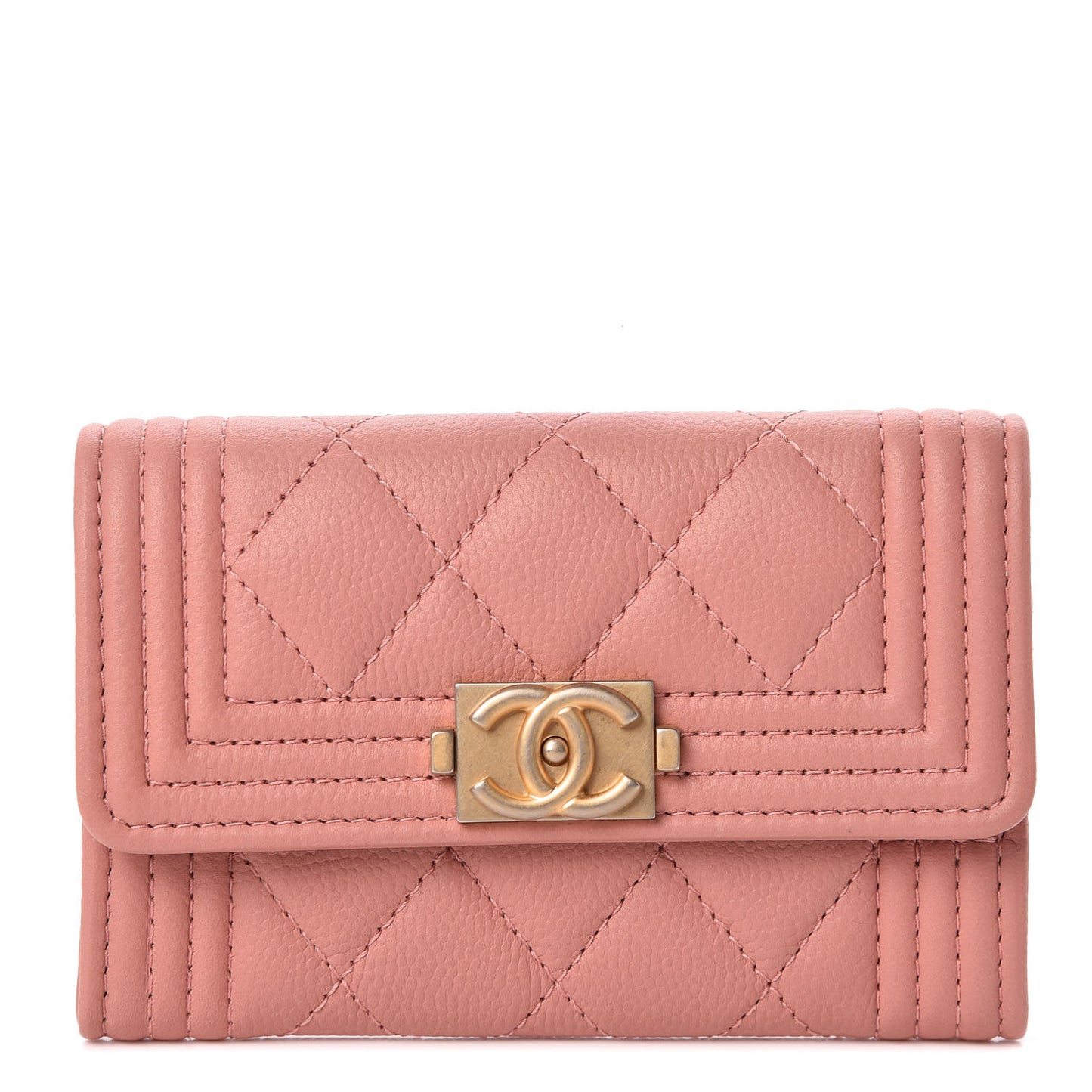 Caviar Quilted Boy Card Holder Wallet Powder Pink