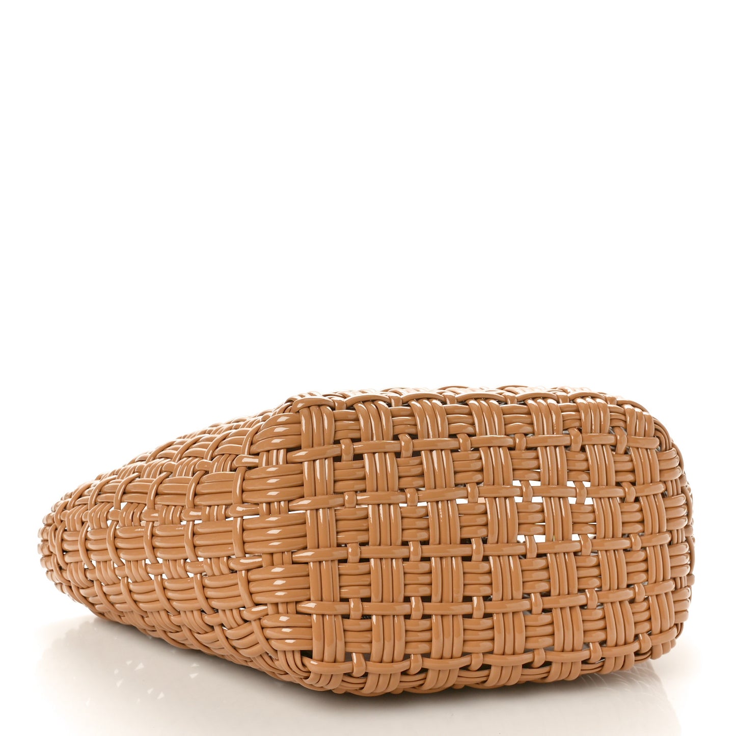 Varnished Faux Calfskin Braided XS Bistro Basket Beige