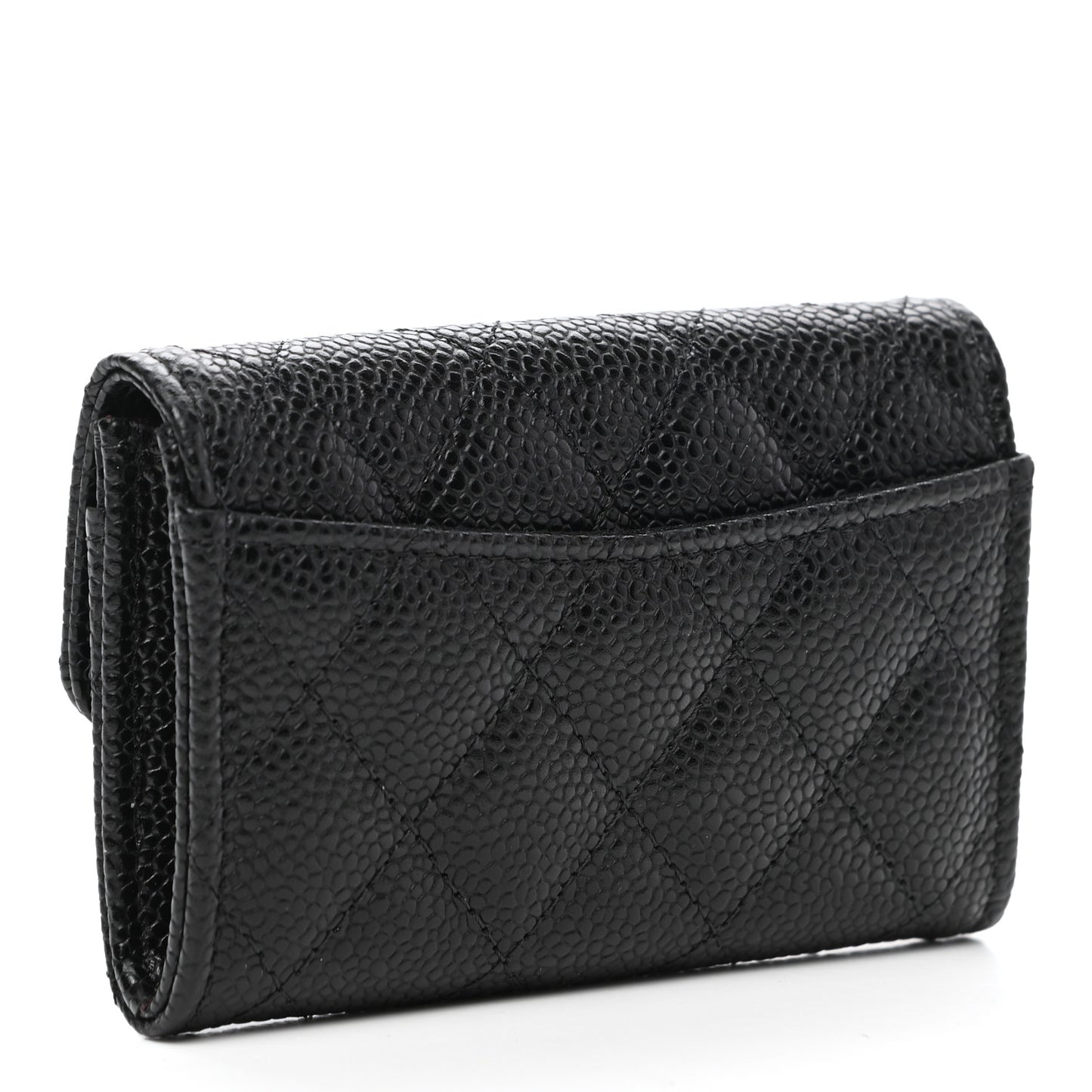Caviar Quilted Flap Card Holder Wallet Black