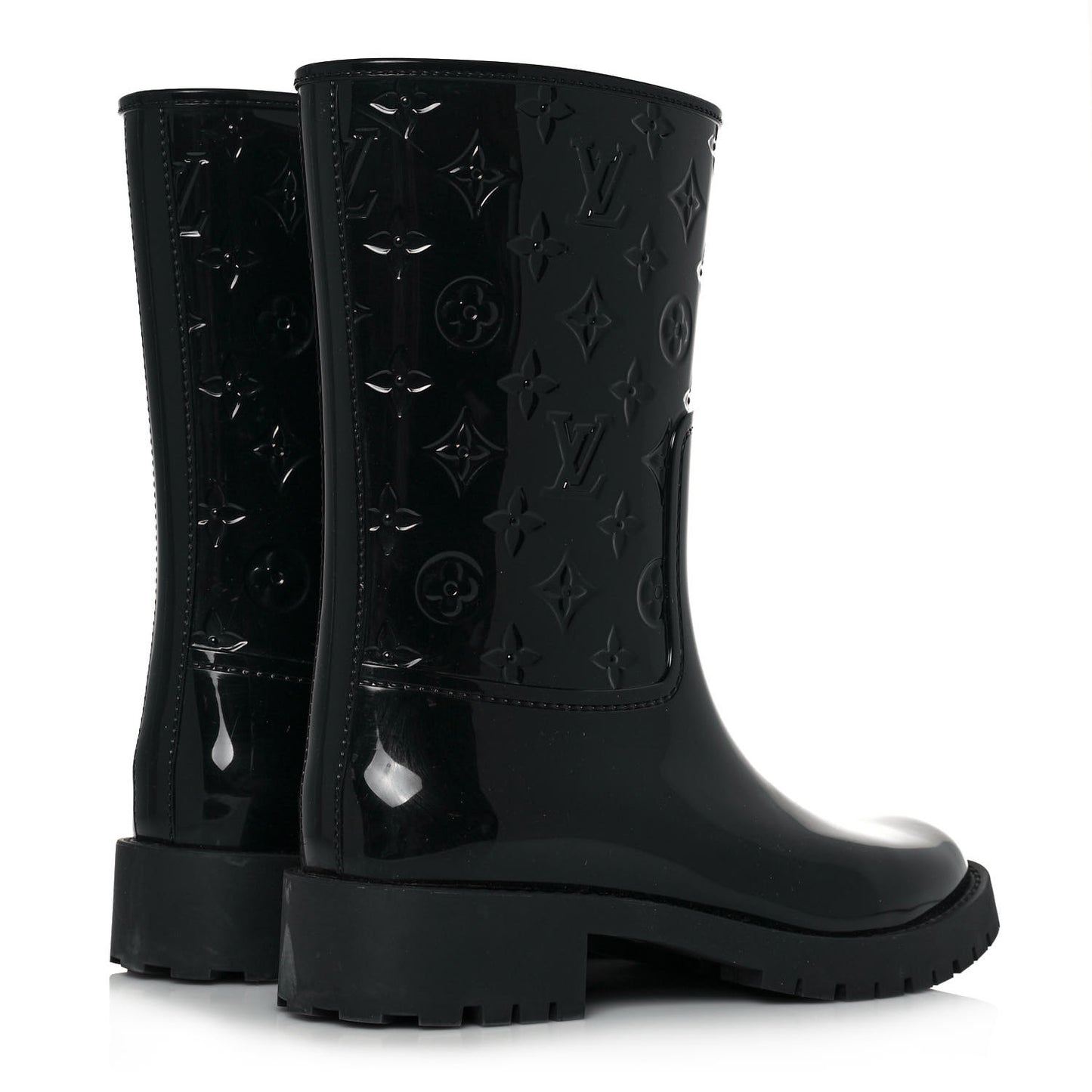 Rubber Embossed Monogram Drops Flat Half Boots 40 Black