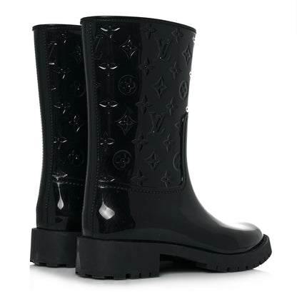 Louis Vuitton Rubber Embossed Monogram Drops Flat Half Boots 40 Black 4 of 6