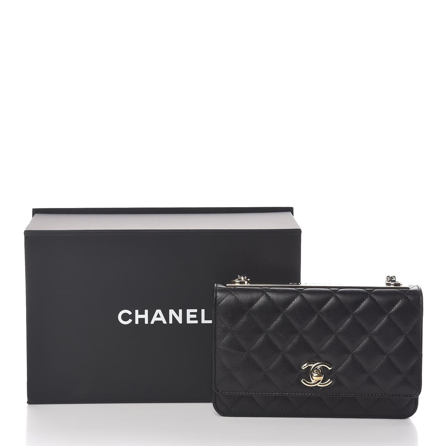 Lambskin Quilted Trendy CC Wallet On Chain WOC Black