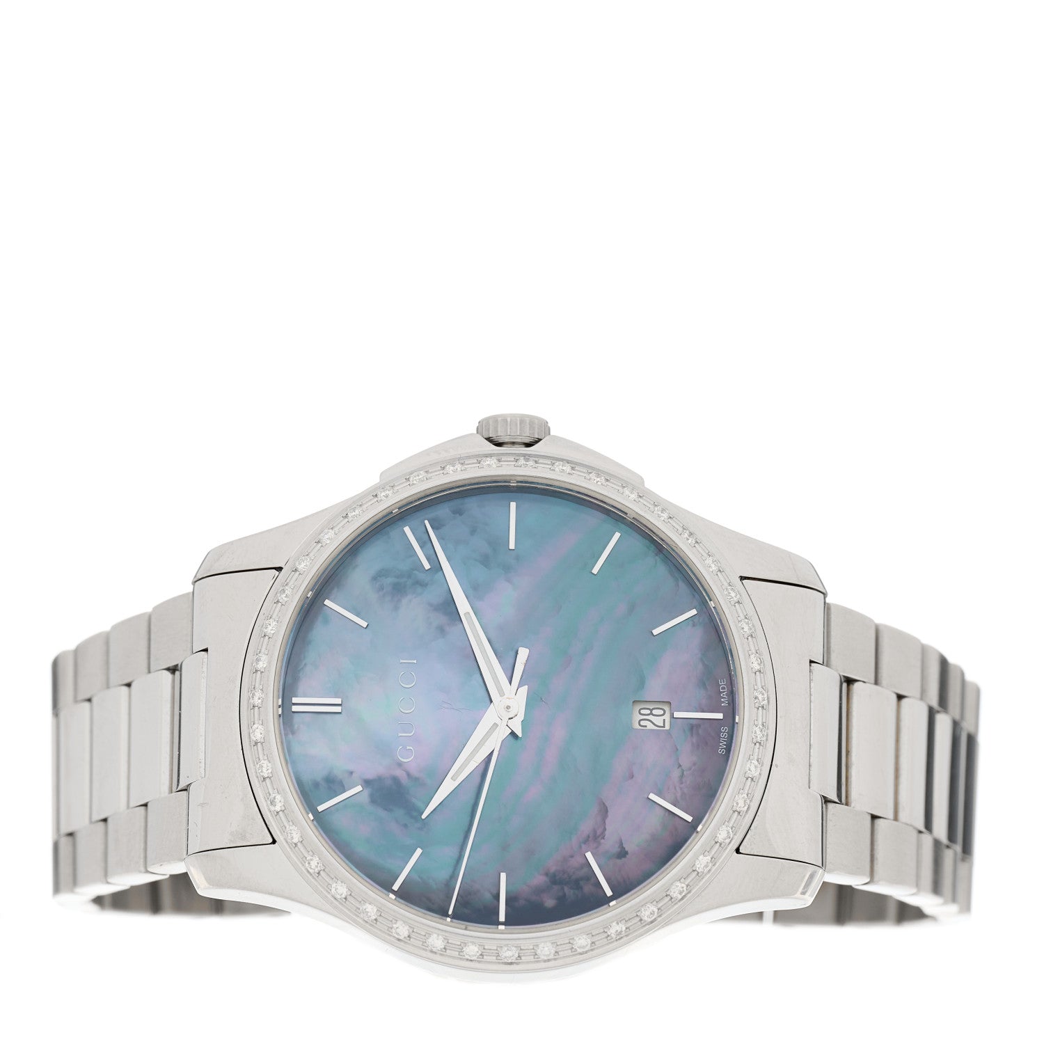 Gucci Stainless Steel Diamond Bezel Black Mother of Pearl 38mm G-Timeless Quartz Watch 2 of 6