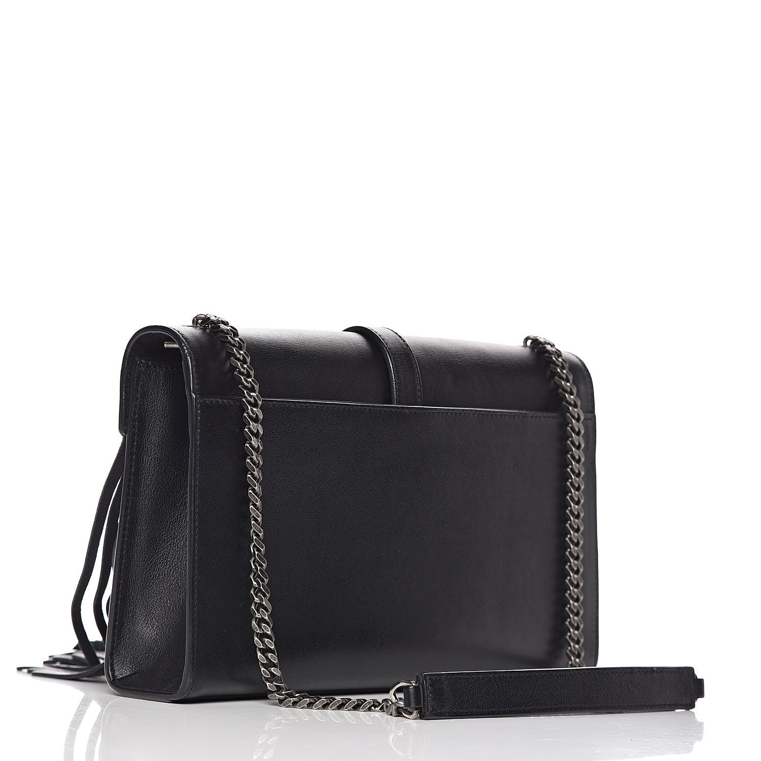 Saint Laurent Calfskin Fringe Medium Snake Monogram Satchel Black 3 of 9