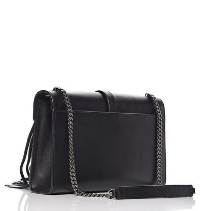 Saint Laurent Calfskin Fringe Medium Snake Monogram Satchel Black 3 of 9