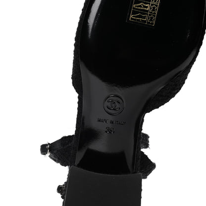 Chanel Tweed Iridescent Calfskin Cap Toe CC Slingback Pumps 39 Black Silver 7 of 9
