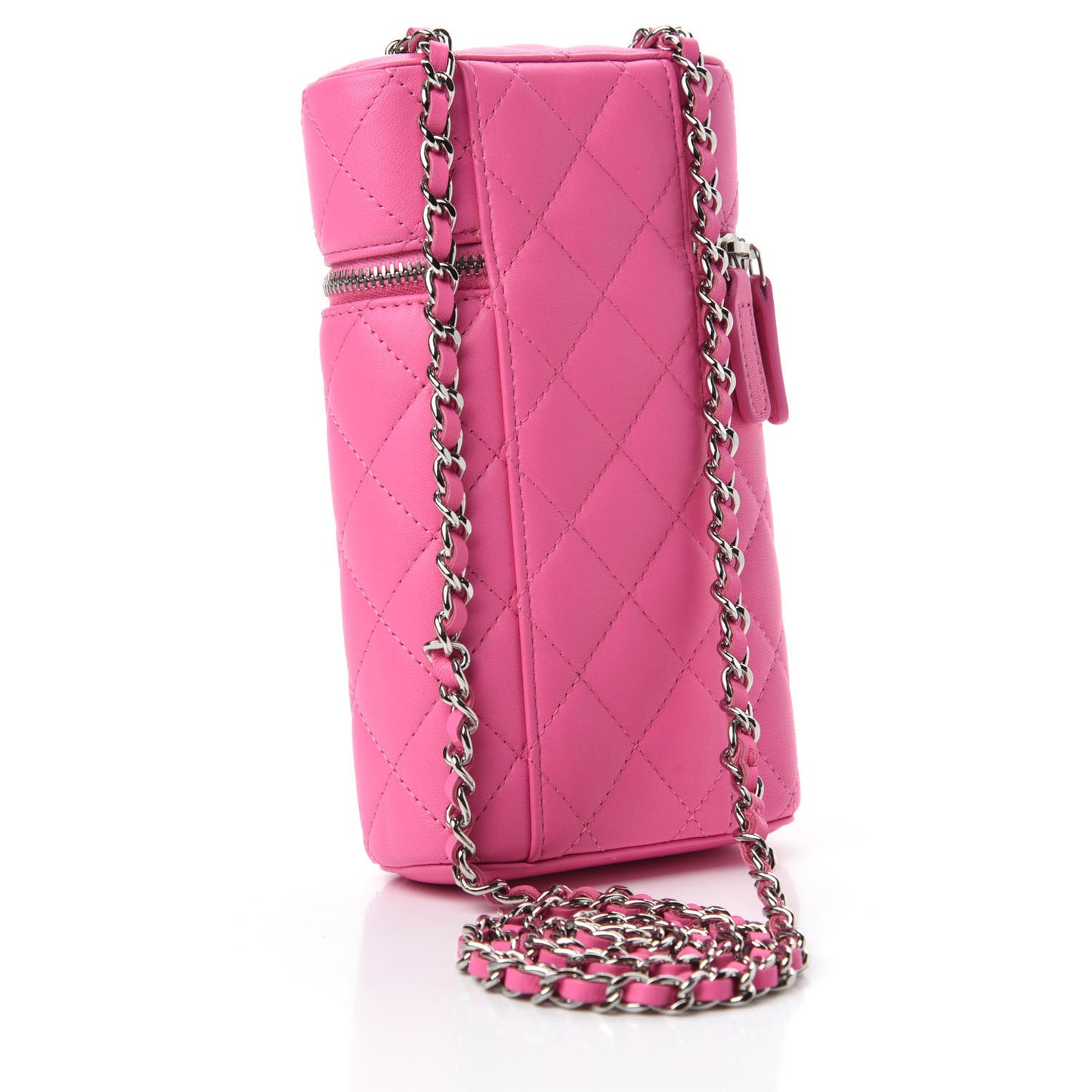 Lambskin Quilted Phone Holder With Chain Pink