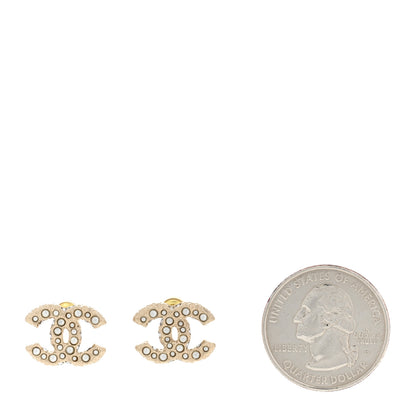 Chanel Pearl Crystal CC Earrings Light Gold 2 of 5