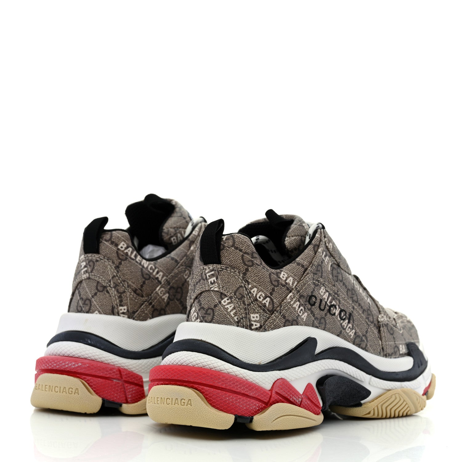 Balenciaga X GUCCI GG Supreme Monogram Allover Logo Womens Triple S Sneakers 38 Beige Ebony Mystic White 4 of 9