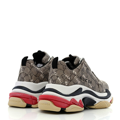 Balenciaga X GUCCI GG Supreme Monogram Allover Logo Womens Triple S Sneakers 38 Beige Ebony Mystic White 4 of 9