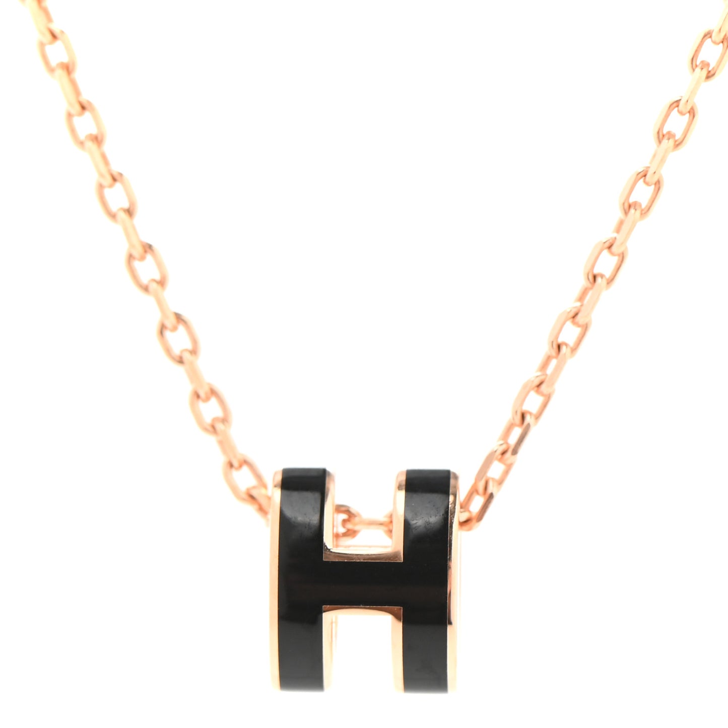 Lacquered Rose Gold Mini Pop H Pendant Necklace Black