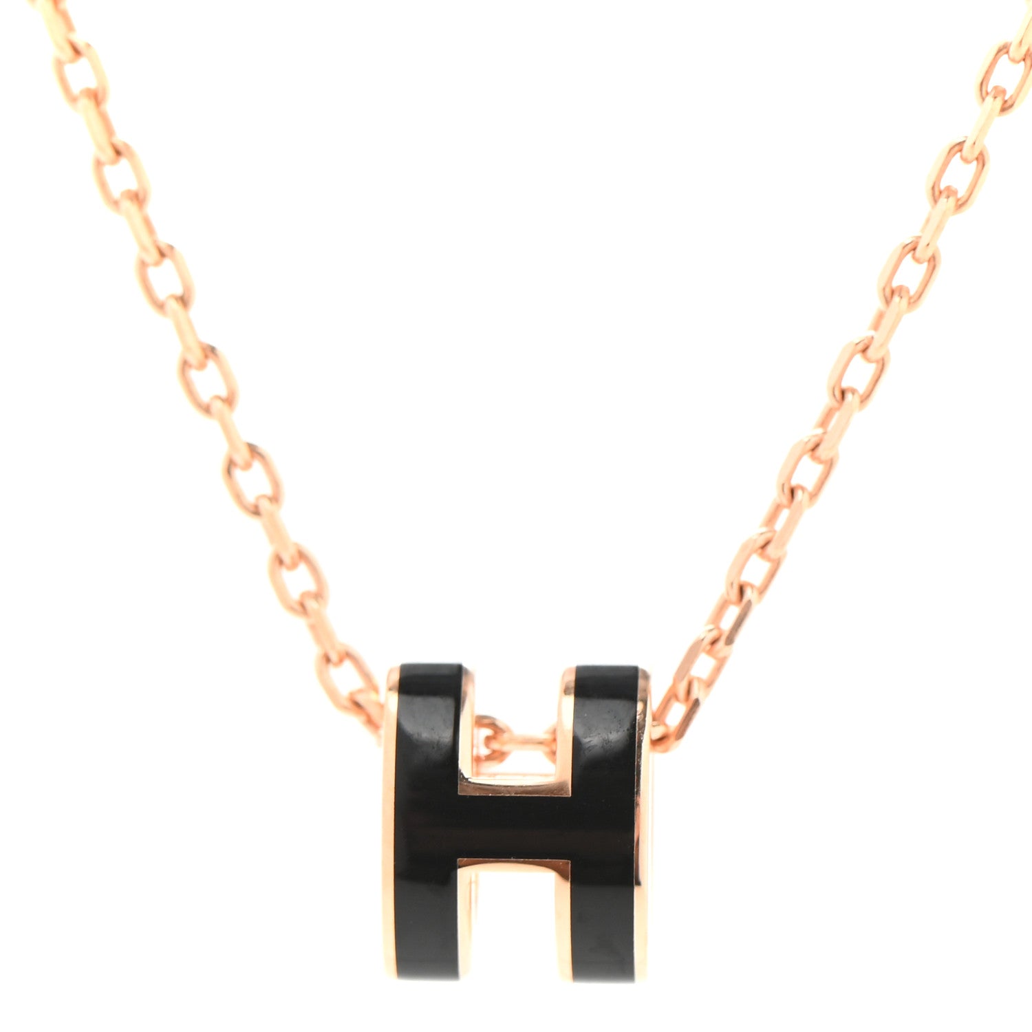Hermes Lacquered Rose Gold Mini Pop H Pendant Necklace Black 4 of 7