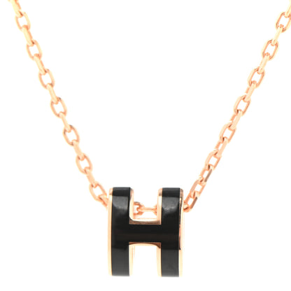Hermes Lacquered Rose Gold Mini Pop H Pendant Necklace Black 4 of 7
