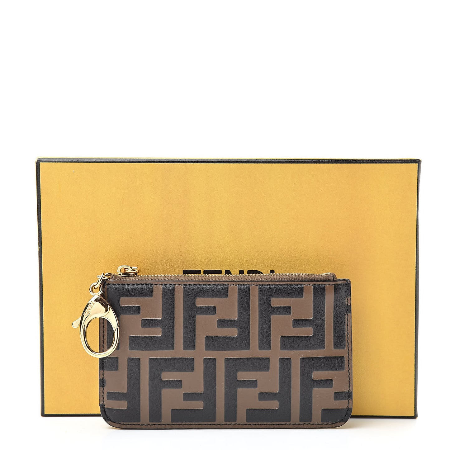 Vitello Soft F is Fendi Bi-Color FF 1974 Embossed Key Case Pouch Maya Black