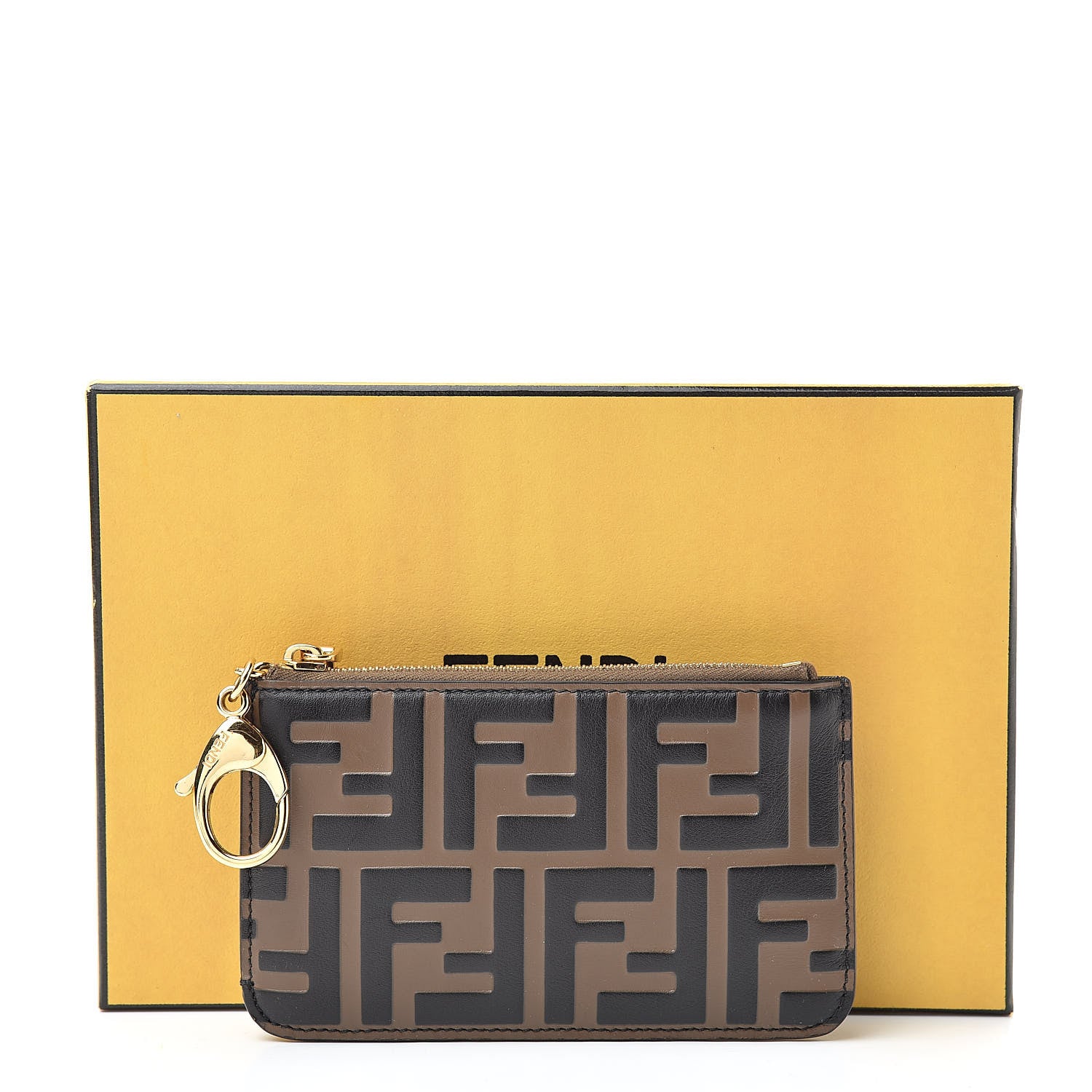 Fendi Vitello Soft F is Fendi Bi-Color FF 1974 Embossed Key Case Pouch Maya Black 8 of 8