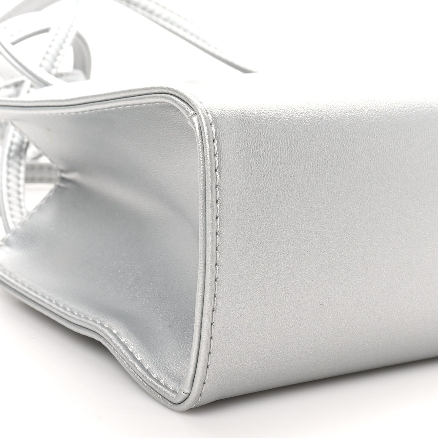 Metallic Vegan Leather Small Shopping Bag Silver