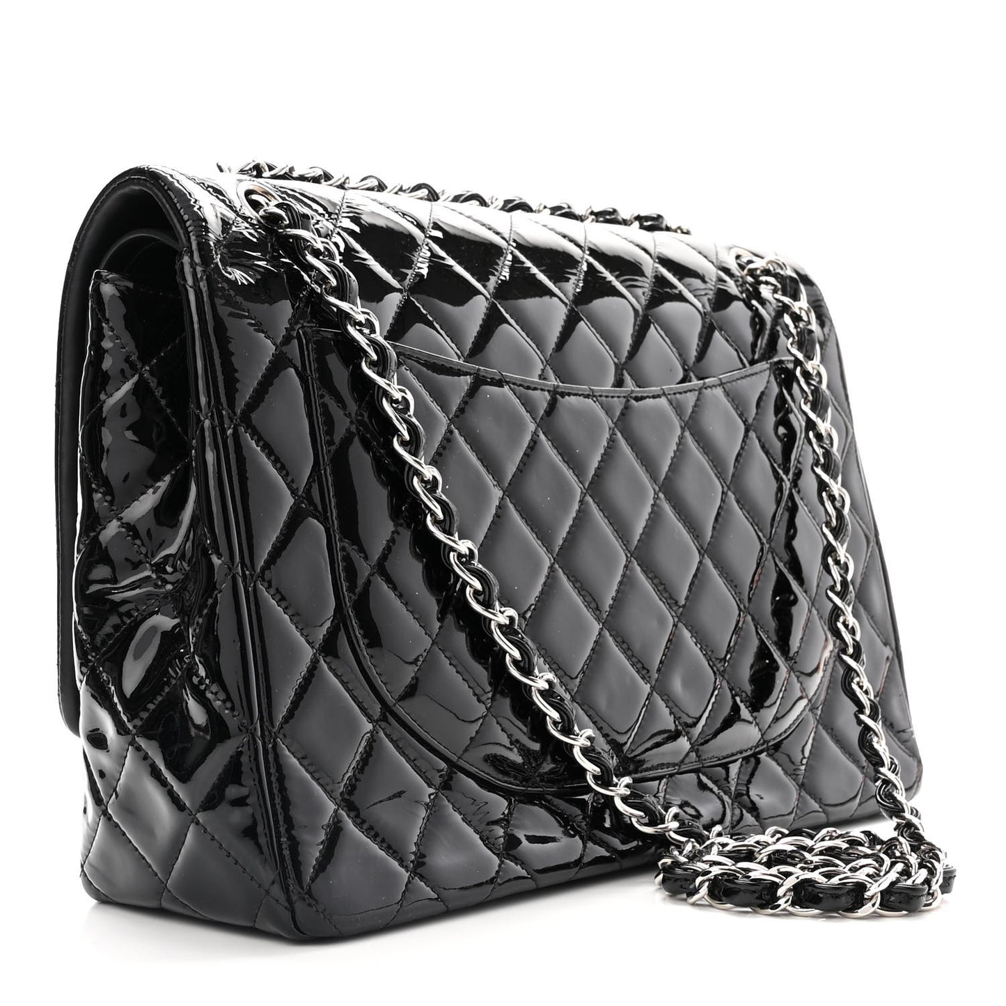 Patent Quilted Maxi Double Flap Black