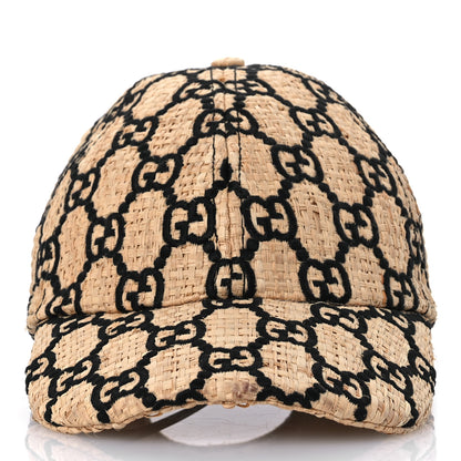 Gucci Raffia GG Monogram Elaphe Embroidered Aisha Baseball Hat XL Ivory Black 3 of 10