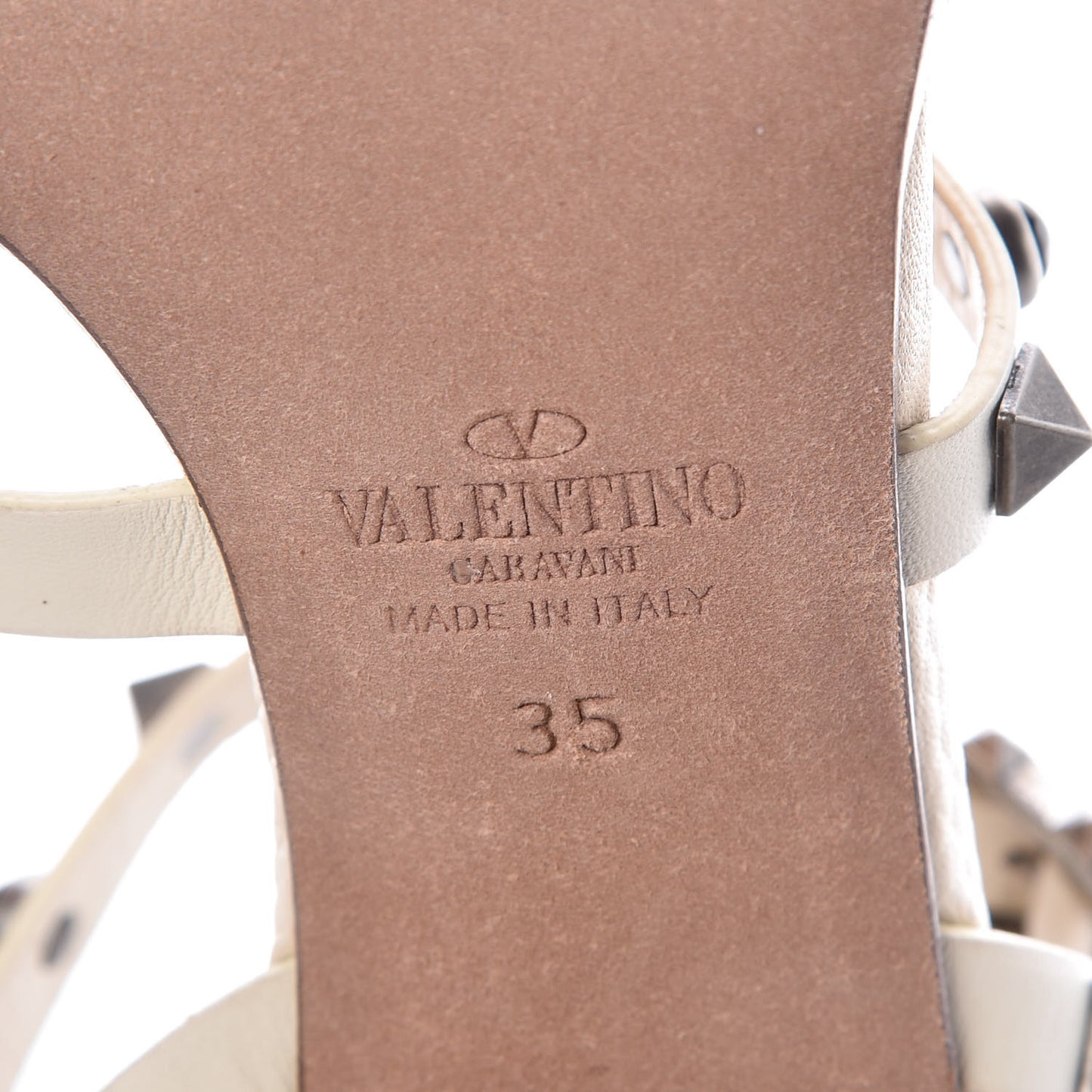 Calfskin Onyx Rockstud Rolling 90mm City Sandals 35 Ivory