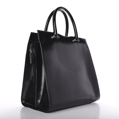 Saint Laurent Shiny Calfskin Lizard Embossed Large Uptown Tote Black 3 of 8